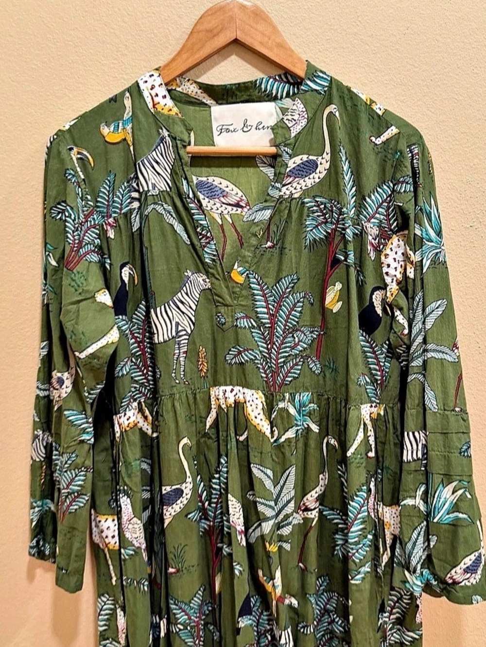 Anthropologie Fox & Hen Animal Print Maxi Dress Cotton in Green Size XL - Picture 14 of 15